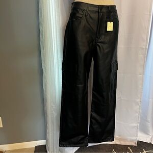 NWT tgla Black Faux Leather Super High Rise Bootcut Women's Pants Size 29